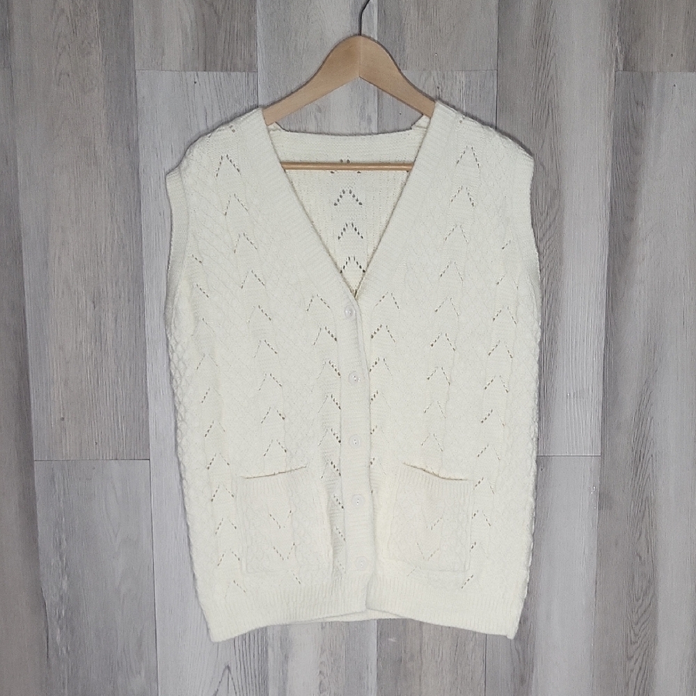 Vintage Style Hand Knit Cardigan Vest Grandpacore Cream No Brand Cottage